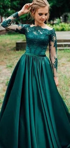 Hot Picks Alluring Green Long Sleeve With Lace Prom Dresses  cg8081 Vintage Elegance