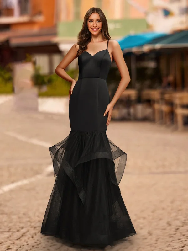 Day-To-Night Styles Trumpet/Mermaid V-Neck Sleeveless Tiered Prom Dresses Feminine Elegant