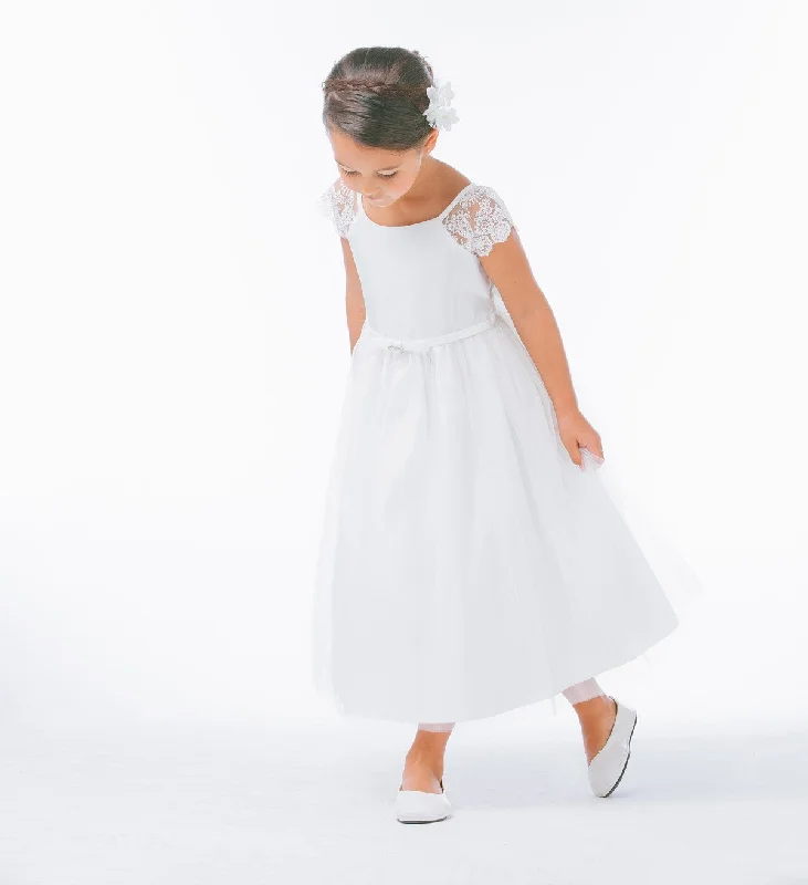 Discover Promotions Little Girls Off White Lace Sleeve Junior Bridesmaid Dress 7-12 Modern Romance