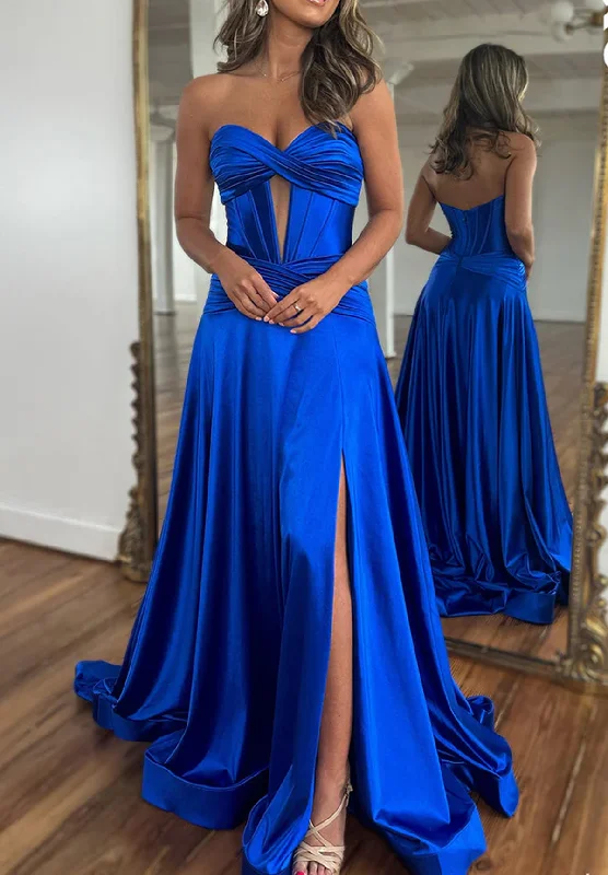 Discount Extravaganza Women Sweetheart Prom Dress Long Satin Evening Gowns Side Slit Party Dress YPD818 Limited - Edition Drops