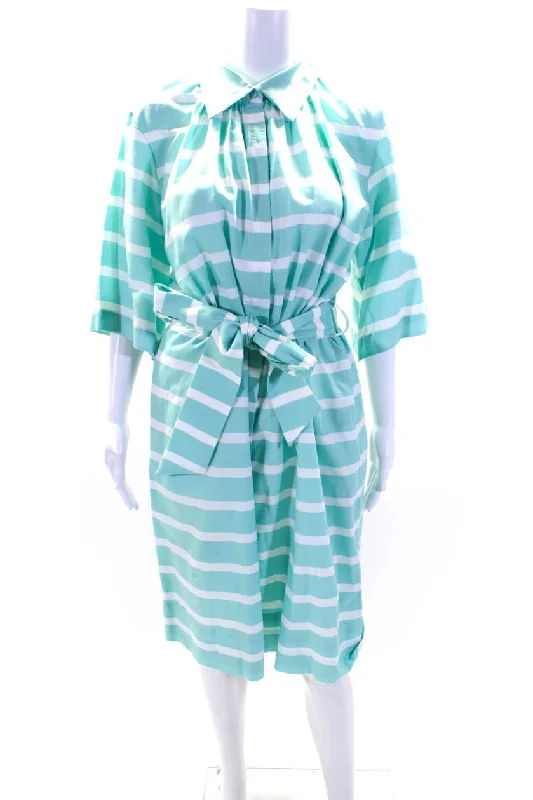 You'Ll Love Us Because Milva-Mi Womens Short Sleeve Striped Belted Shirt Dress Mint Green Luxe Layering