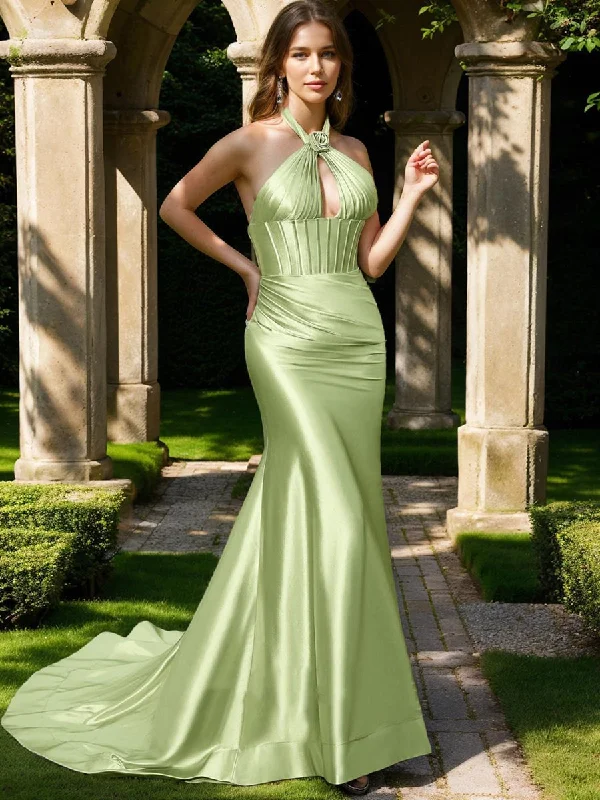 Chic Style, Always In Vogue Trumpet/Mermaid Halter Sleeveless Ruched Prom Dresses Minimalist Office - Ready Style