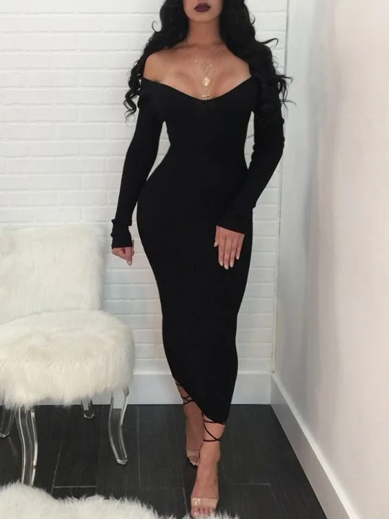 Best Sellers Off Shoulder Long Sleeve Maxi Bodycon Dress Prom Dresses   cg20079 Statement Piece