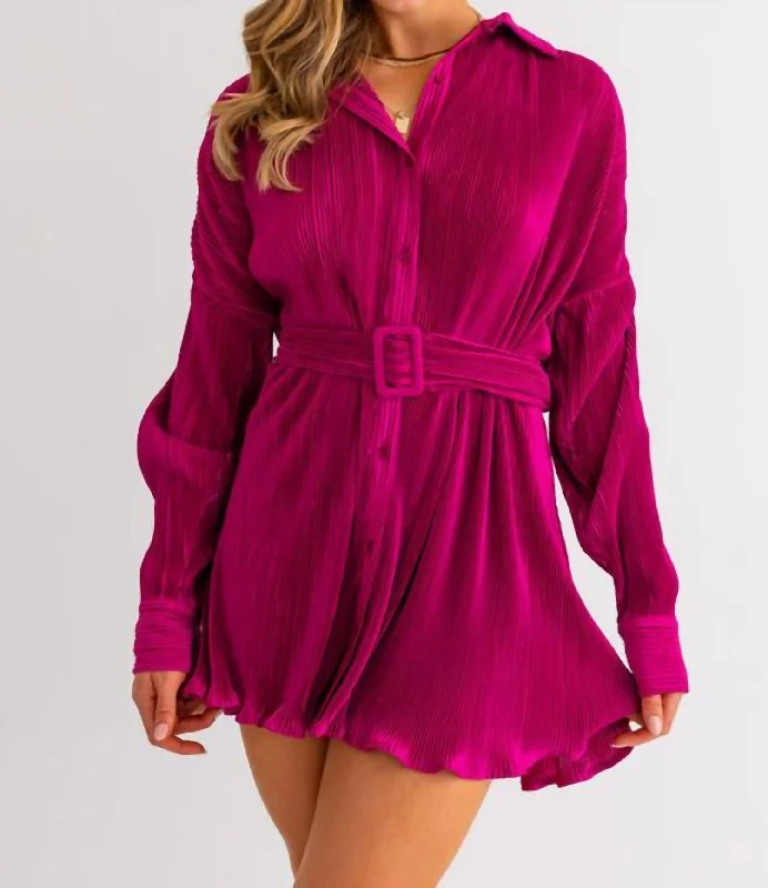 The Latest Fashion Trends Pleated Shirt Dress In Magenta Effortless Sophistication