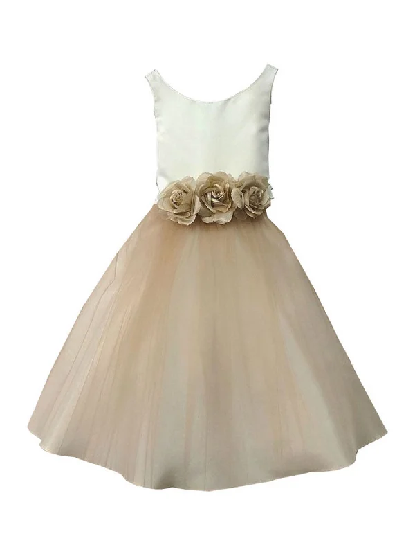 Playful Fashion Offers Big Girls Champagne Silk Satin Tulle Junior Bridesmaid Dress 8-12 Modern Glamour