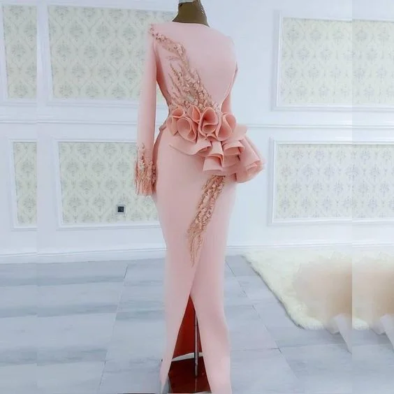 Special Offers, Don't Miss Blush Pink Aso Ebi Evening Dresses Long Sleeves Peplum Beads Appliques Pearls Side Split Mermaid Prom Dress    cg22514 Flash Sale