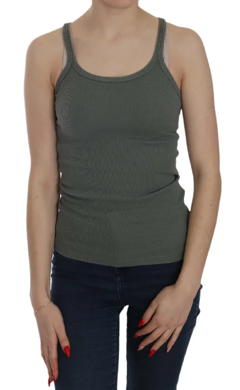 Stupidly Low Prices PINK MEMORIES Elegant Round Neck Sleeveless Green Cotton Blouse Graceful Cut