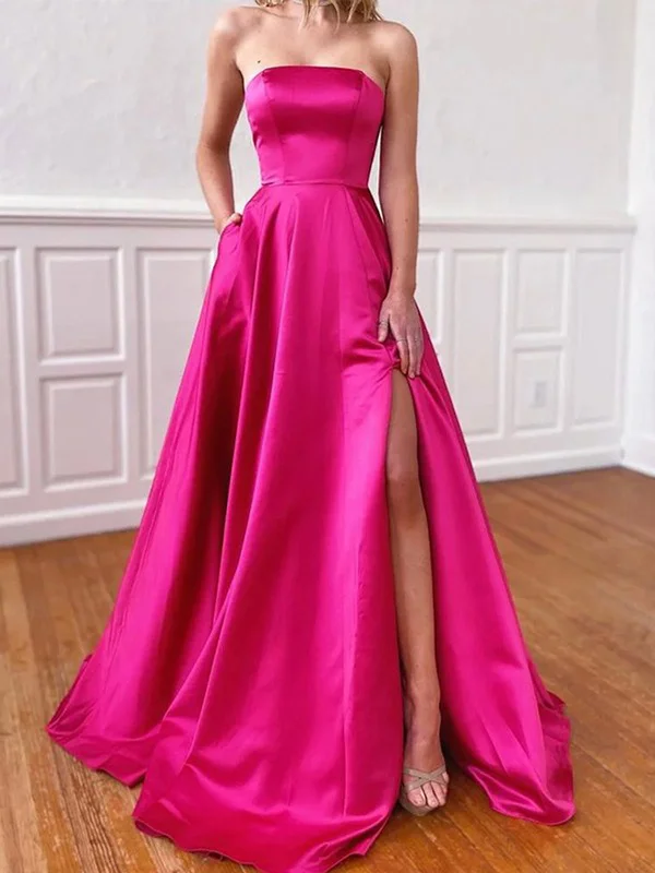 Sophisticated Street Style Offers Women Strapless Prom Dress Long Side Slit Evening Gowns Fashion Satin Party Dress YPD849 Feminine Elegance