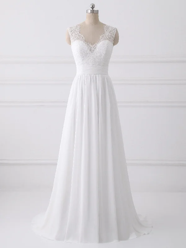 Limited Time Offers Modest V Neck Lace Straps Simple Custom Cheap Beach Wedding Dresses, WD317 Dreamy Draping