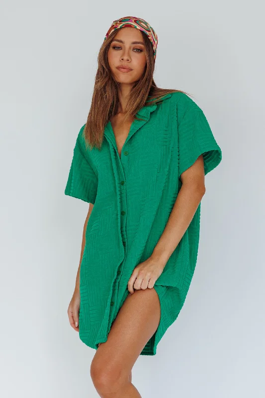 Cool Prices Sun Time Textured Shirt Dress Green Polished Finish