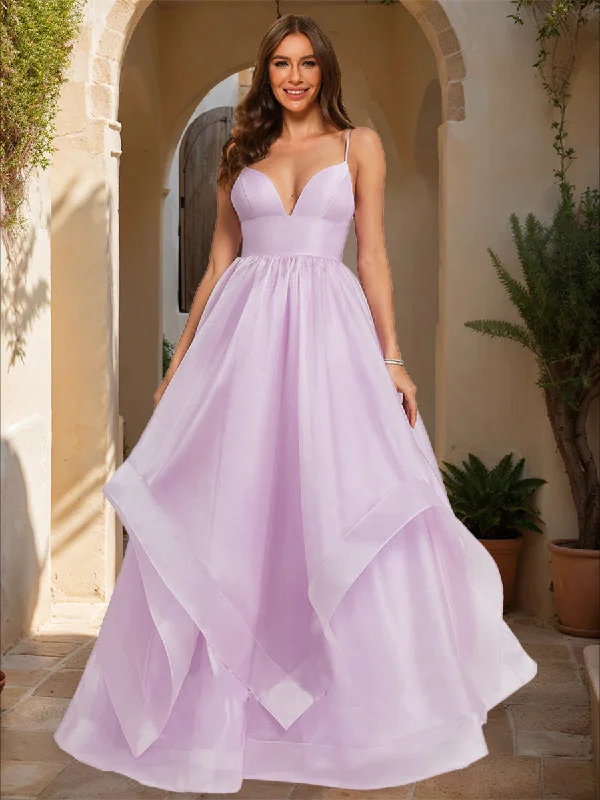 Weekend Exclusive A-Line/Princess Plunging V-Neck Sleeveless Tiered Prom Dresses Chic Urban Fashion Look