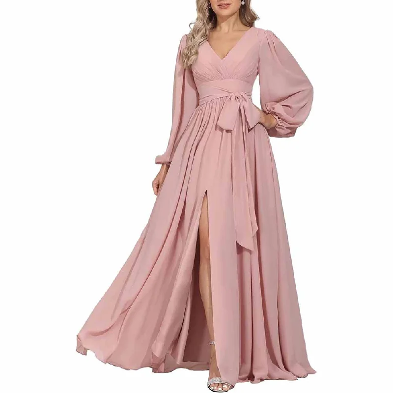 New Styles Just In Long Chiffon Bridesmaid Dresses A Line V Neck Formal Wedding Guest Dress with Slit Disco - Inspired Retro Dance Look