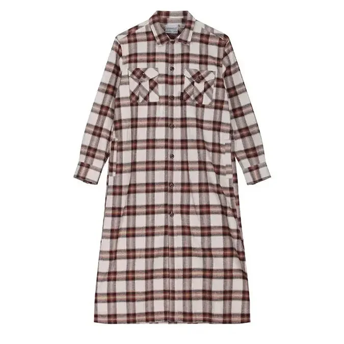 End-Of-Season Clearance Gramicci Womens Flannel Shirt Dress Beige Summer Fashion