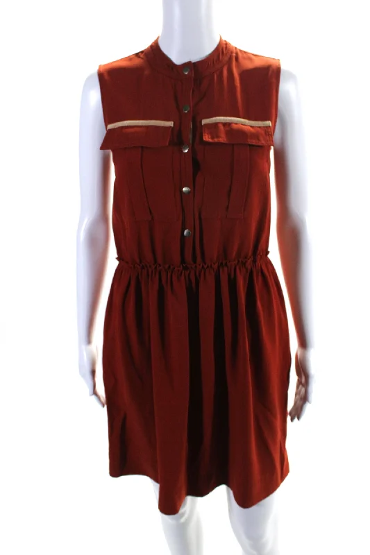 Additional Time-Limited Offers Burberry Brit Womens Rust Brown Crew Neck Sleeveless Shirt Dress Modern Romance