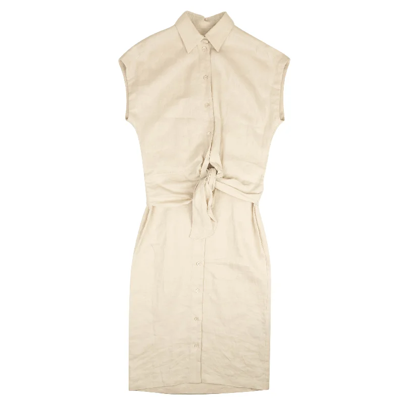 Casual Chic Beige Button Down Sleeveless Shirt Dress Coastal Beach - Inspired Style