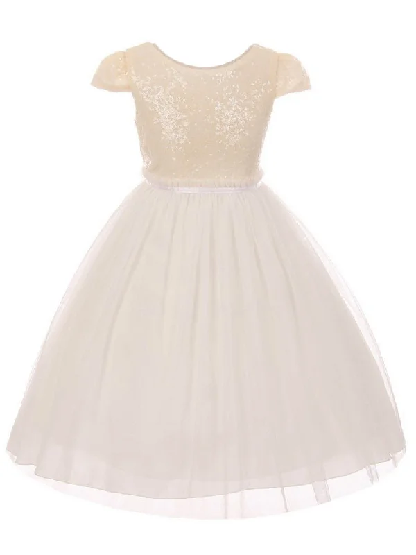 Inspired By You, Designed For You Girls Ivory Sequins Tulle Plus Size Junior Bridesmaid Dress 14.5-20.5 Alluring Design