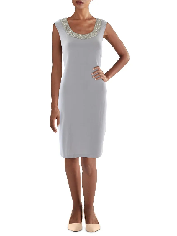 Final Sale Womens Embellished Sleeveless Cocktail Dress Feminine Soft - Hued Look