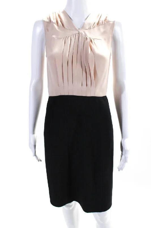 Refined Fashion Sale Derek Lam Womens Silk V Neck Sleeveless Midi Sheath Dress Pink Black Classic Appeal