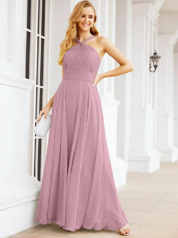 Urban Elegance Deals Numbersea Crisscross Halter Bridesmaid Dresses for Party Wedding Evening Prom Maxi Ball Gowns 28053 Classic Timeless Elegant Style