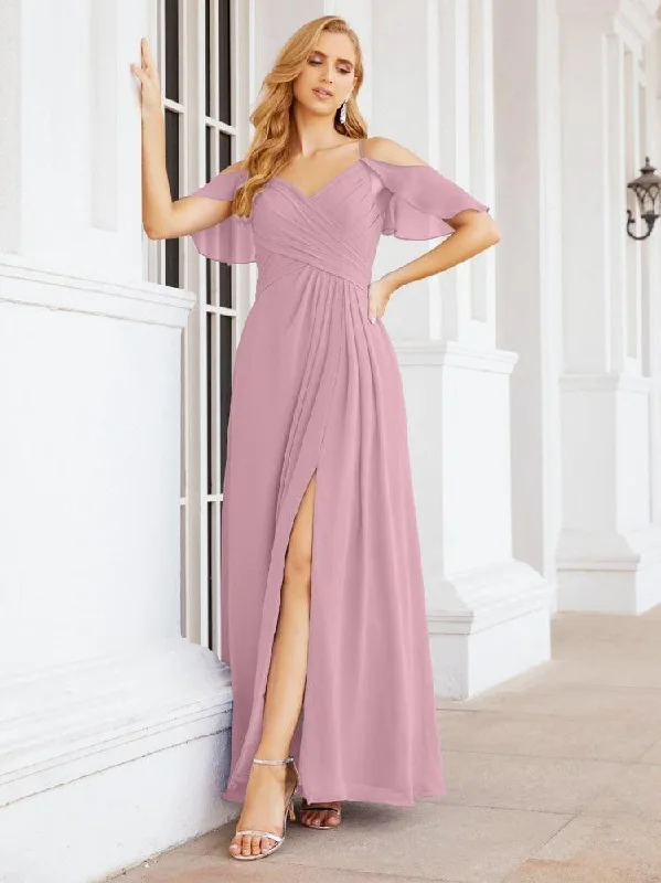 Save Big Numbersea Cold Shoulder Long Bridesmaid Dresses Side Slit Formal Prom Gowns Party Wedding 28070 Feminine Elegant