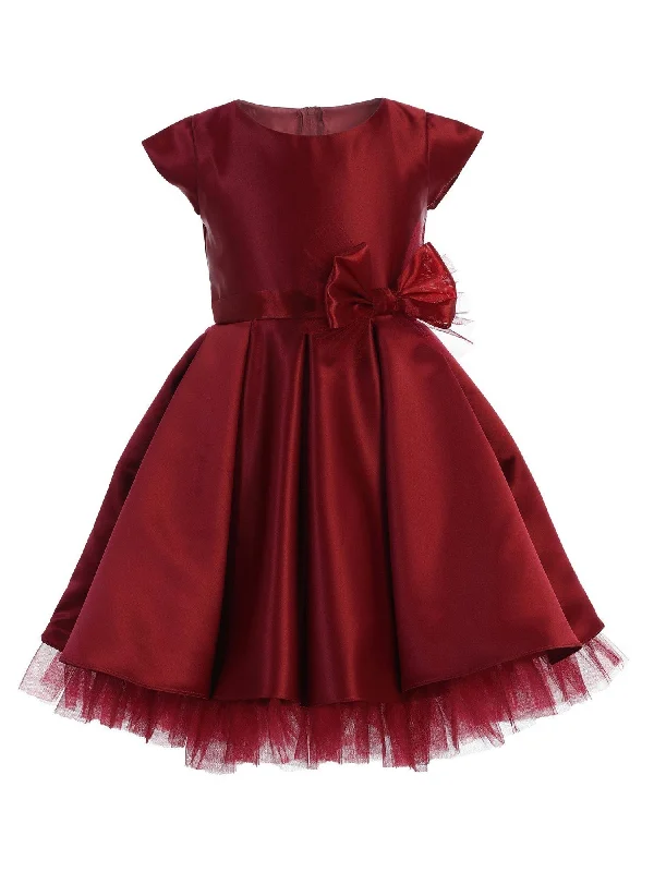 Ends Soon Big Girls Burgundy Full Pleated Satin Junior Bridesmaid Dress 7-12 Soft Textures