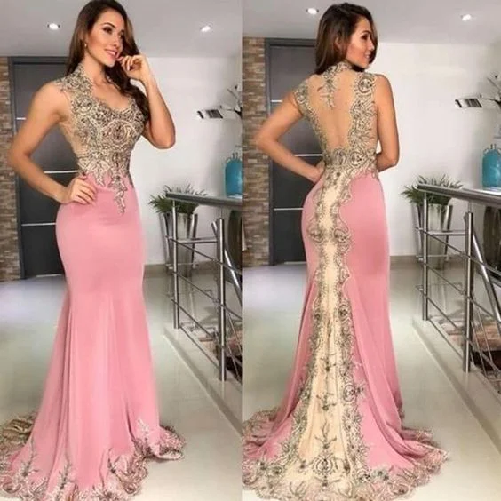 Cozy Comfort Style Sale mermaid pink evening dresses long sleeveless lace appliqué beaded elegant Prom Dress    cg20071 Big Savings on Minimalist Office Styles