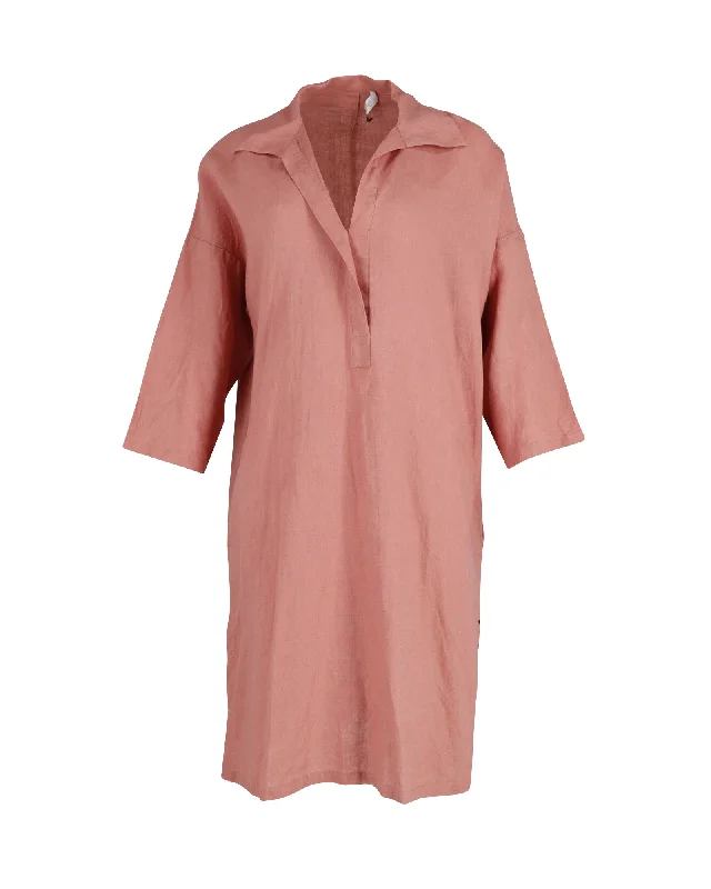 Dive Into Trendy Styles Max Mara Quarter-Sleeve Shirt Dress in Peach Linen Chic Urban Fashion Look