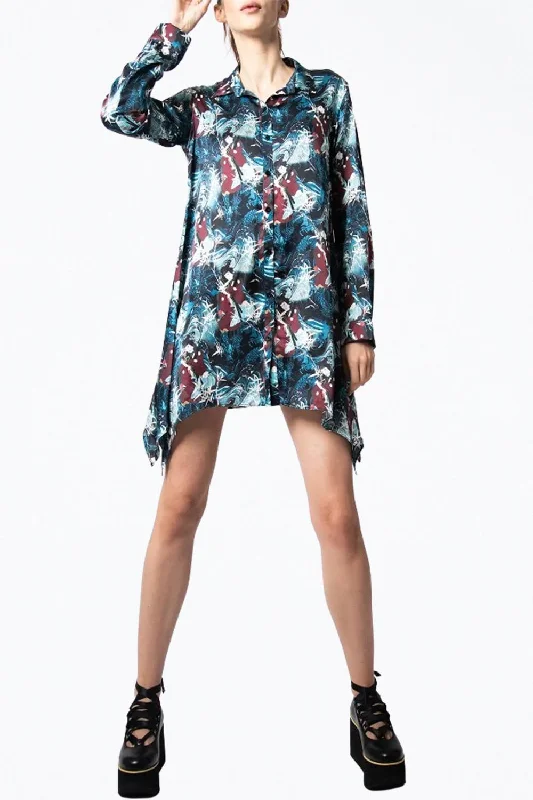 Stylish Looks Modern Love Silk Charmeuse Mini Shirt Dress In Blue Dreamy Draping