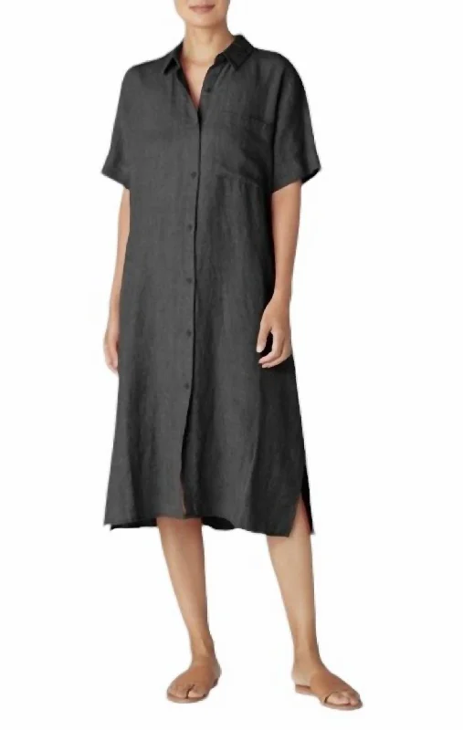 Unleash Your Fashion Classic Collar Shirt Dress In Grpht Casual Weekend Relaxed Style