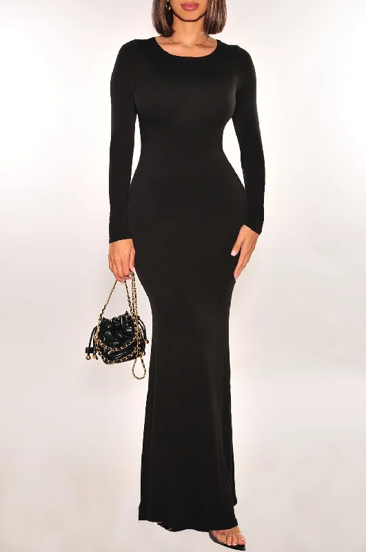 Fashion Forward, Function First Black Long Sleeve Round Neck Mermaid Dress Elegant Contour