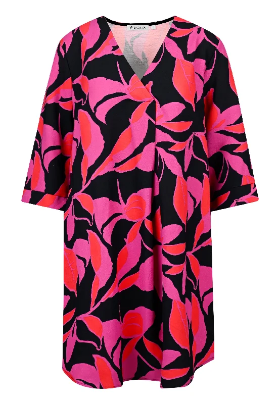 Latest Fashion Leaf Print Shirt Dress Art Deco Geometric Pattern Look