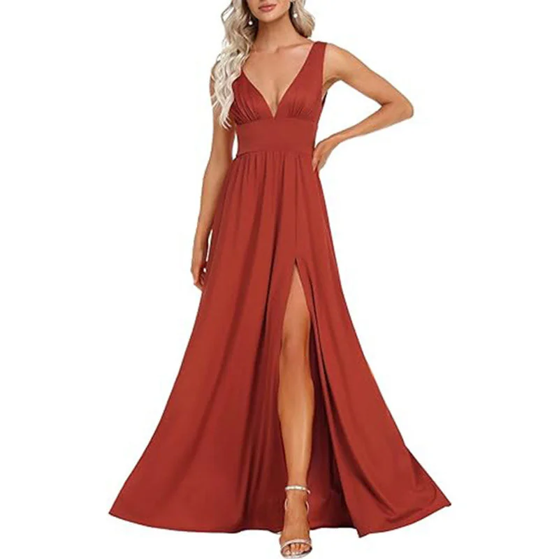 Best Deals Of The Season Sleeveless Prom Dress Split Long Bridesmaid Dress Chiffon Maxi Dress Casual Weekend Relaxed Style