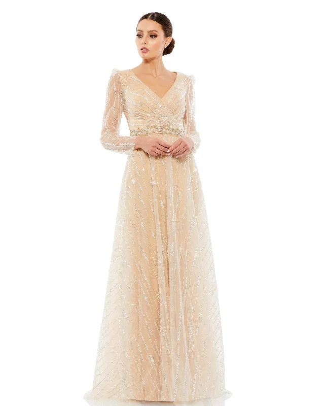 Affordable Luxury Fashion Long Sleeve Gown with Silver Sequin Feminine Allure