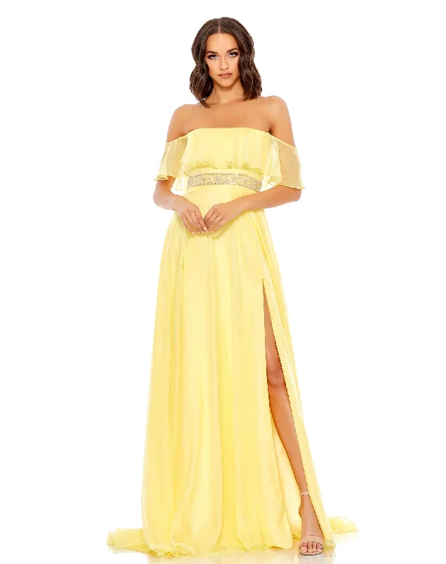 Elegant Fashion Offers Flowy Off-the-Shoulder Gown Minimalist Elegant