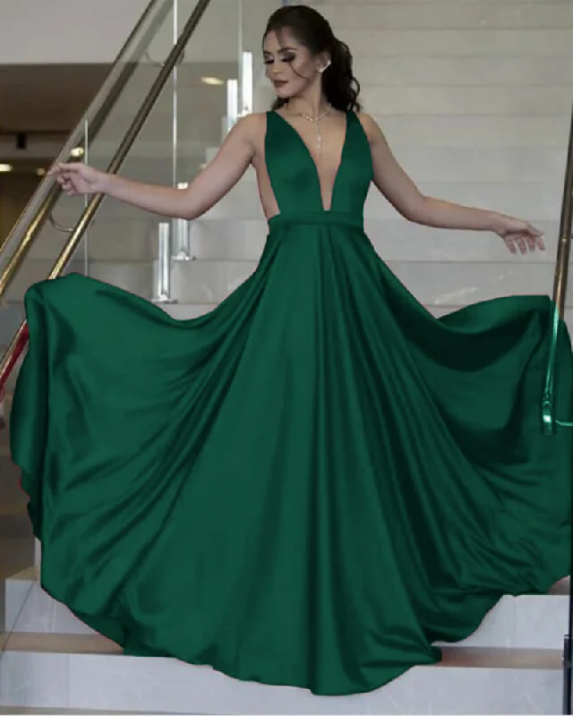 Top Deals Siaoryne Emerald Green Sexy Deep V Neck Long Evening Dresses ,Satin Chiffon Women Formal Gowns 2020 LP1115 Effortless Comfort