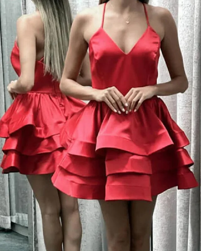 Shop The Hottest Deals Women Satin Prom Dresses Short Cocktail Gowns Girls V-Neck Homecoming Dresses Short Graduation Dress YHD241 Feminine Allure