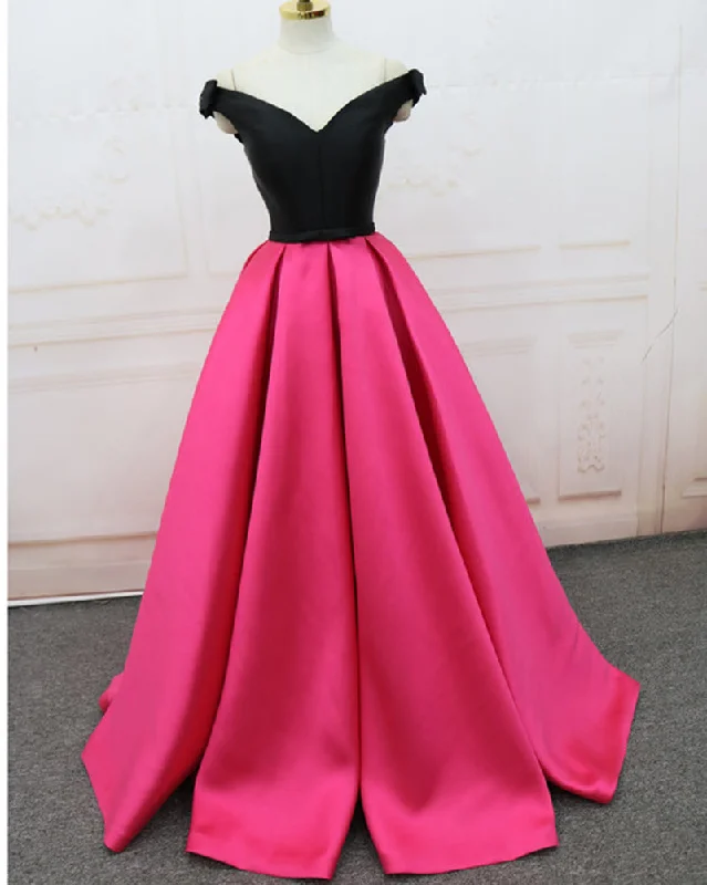 Trendy Fashion Sale Fashion Two Tune Bright Pink/Black satin A Line Formal Prom Dresses Long 2022 vestidos de fiesta Big Savings on Minimalist Office Styles