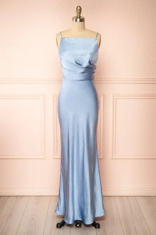 Forward Trendsetter Jazti Blue | Satin Maxi Dress Alluring Design