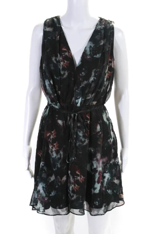 Popular Collection Camilla And Marc Womens Sleeveless Belted Abstract Dress Black Multi Everyday Glamour