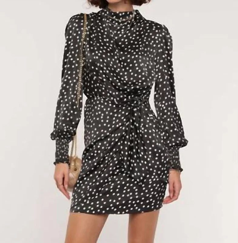 Crazy Price Slashing Satin Polka Dot Wrap Dress In Onyx Art Deco Geometric Pattern Look