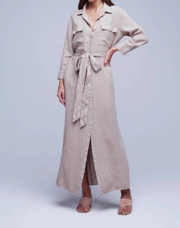 Hot Trends Cameron Linen Shirt Dress In Dune Boho - Chic Festival - Ready Style