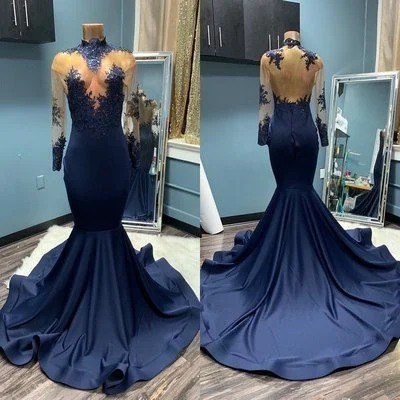 Bid Farewell To The Old Season Sexy Long Sleeves Mermaid Navy Blue Evening prom Dress   cg8810 Feminine Allure