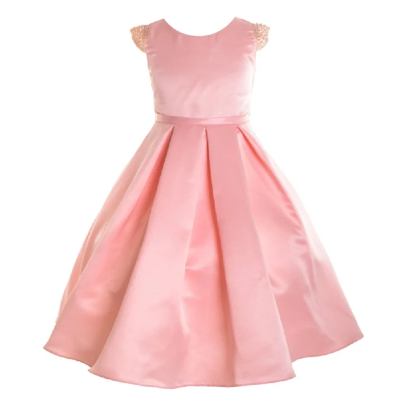 Sophisticated Street Style Offers Big Girls Blush Dull Satin Beaded Junior Bridesmaid Dress 8-16 Minimalist Elegant