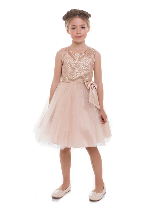 Cozy Comfort Style Sale Big Girls Champagne Sequin Bow Junior Bridesmaid Dress 8-12 Feminine Allure