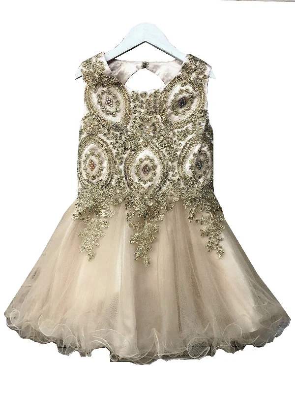 Hot Sale Girls Champagne Embroidered Chandra Junior Bridesmaid Dress 6-16 Elegant Details