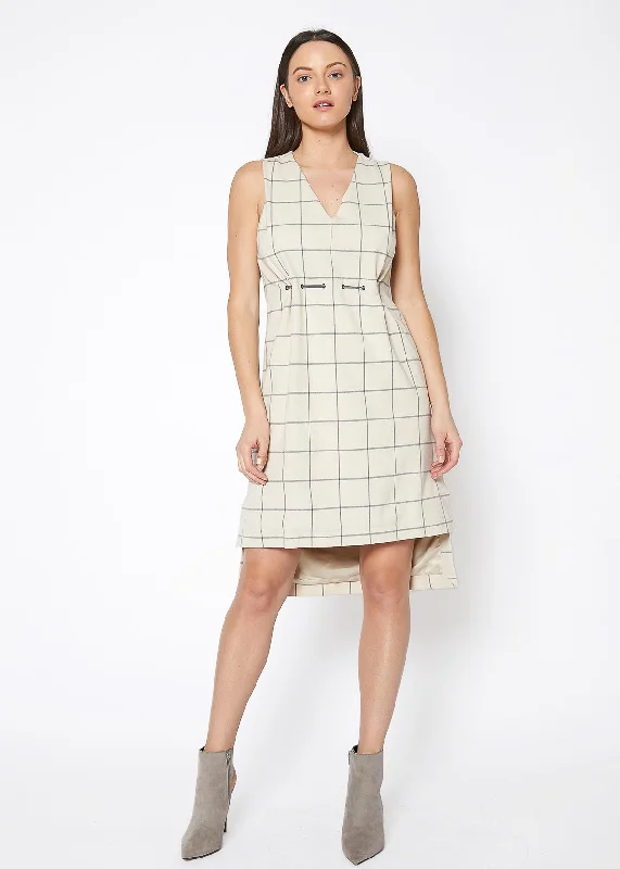 Fashion Essentials Window Pane Plaid High Low Sleeveless Dress Sophisticated Cut