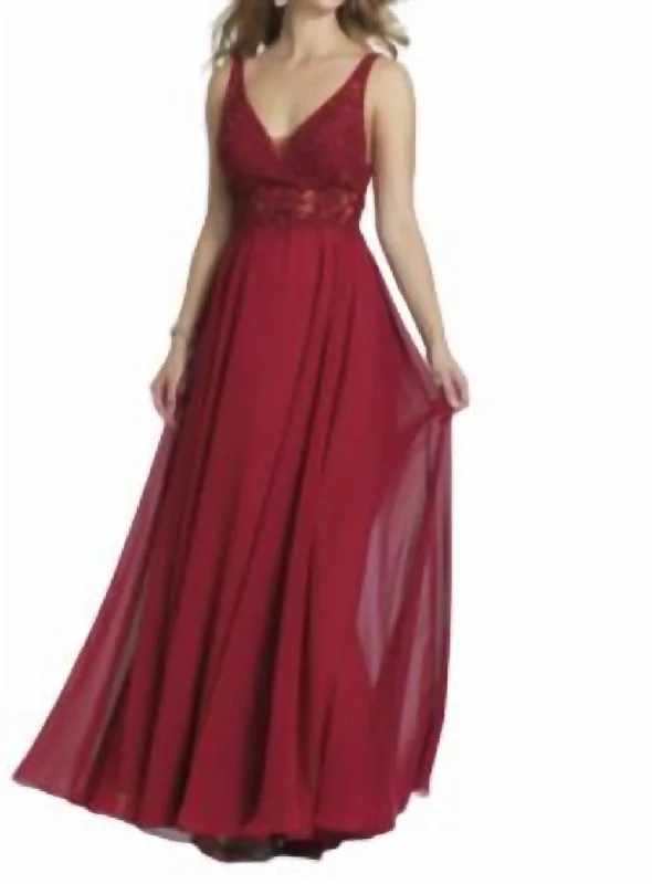 Save Big Embroidered V-Neck Gown In Raspberry Grab Romantic Date - Night Styles Now