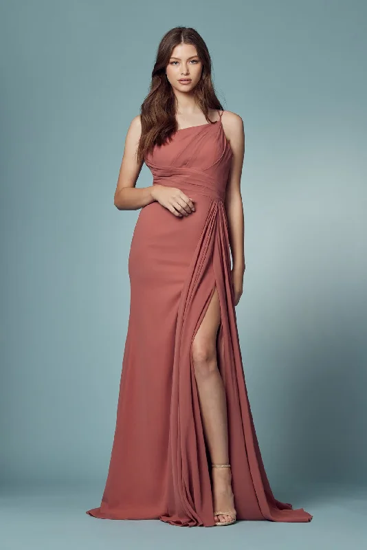 Quick Grab Deals High Slit One Shoulder Long Bridesmaid & Evening Dress NXE1005 Final Clearance