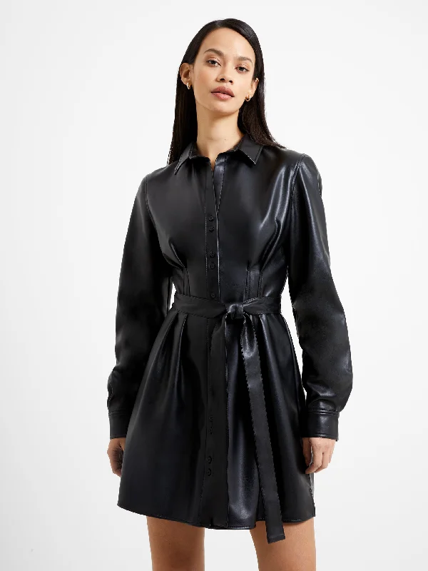 Limited Stock Crolenda PU Belted Shirt Dress Classic Timeless Elegant Style