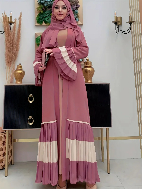 Cool Prices Elegant Long Sleeve Maxi Abaya Dress - Soft Polyester Fabric, Micro Elasticity, Machine Washable, Solid Color, Spring/Summer/Fall Wear, Frill Details - Womens Elegant Clothing for Special Occasions Boho Chic